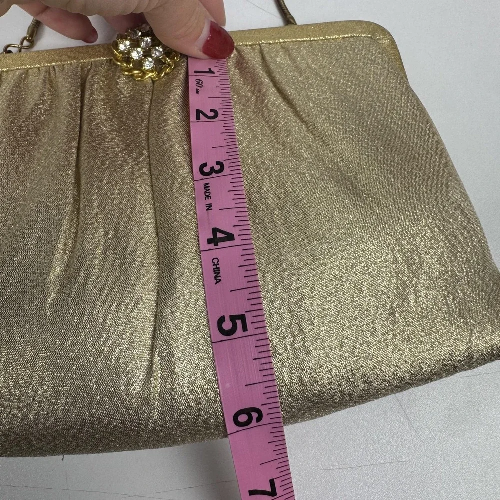 Vintage Ande Clutch Bag Womens Small Gold‎ Satin Rhinestone Formal Evening